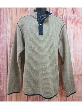 Johnston & Murphy Reversible Quarter Snap Pullover Large Ribbed Knit Beige-Navy